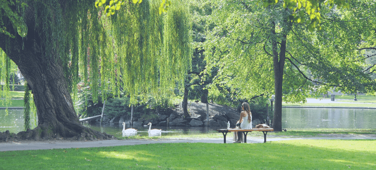 Mulher sentada num parque