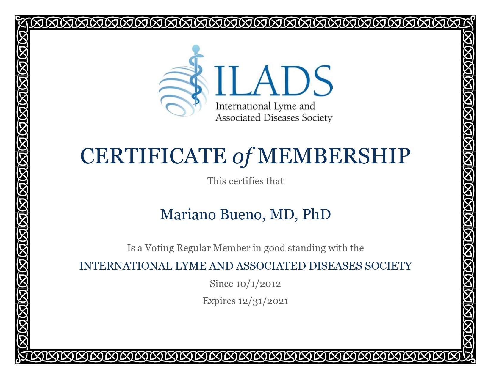 Certificat de membre de l'ILADS